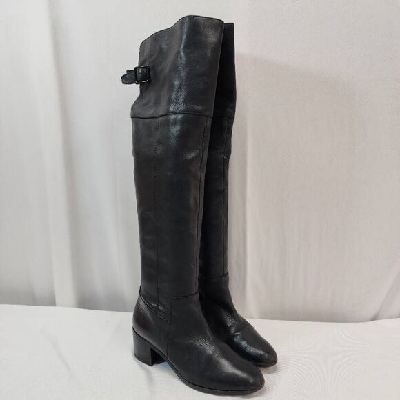 Aldo Size 7 Black Leather Tall Knee High Riding Boots - Picture 1 of 10